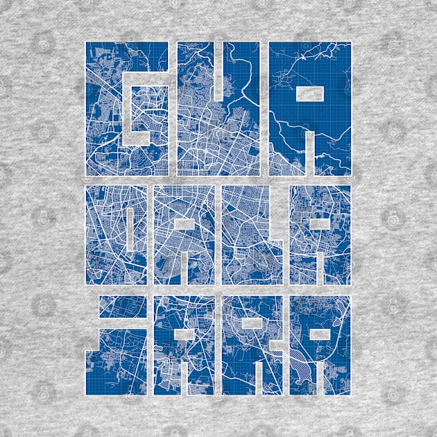 Guadalajara, Mexico Map Typography - Blueprint by deMAP Studio